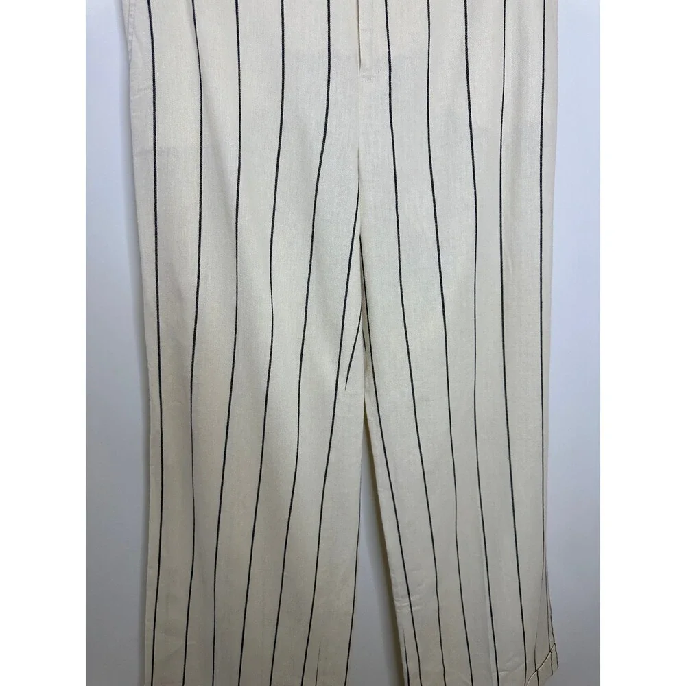 Lauren Ralph Lauren Linen Blend Pants Cream Stripe Wide Leg Minimalist Office - Picture 5 of 16